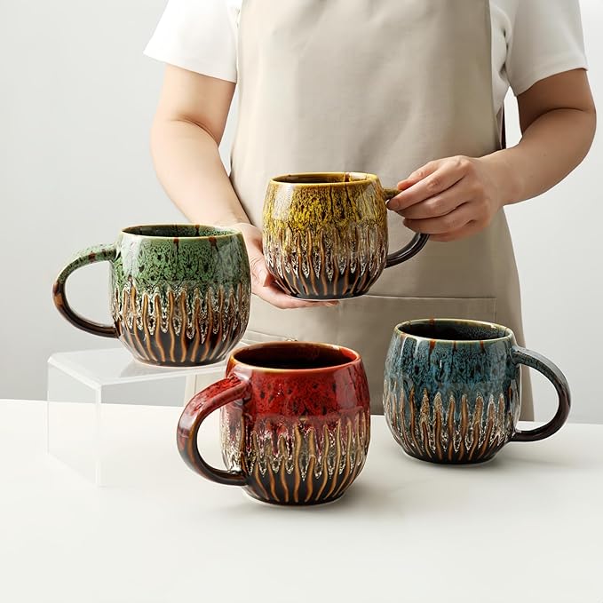 20oz Large Coffee Mug - Unique Handcrafted Look Ceramic Cup, Large Tea Mug, Microwave & Dishwasher Safe (blue)