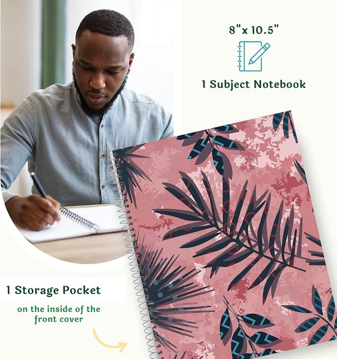 Spiral Notebook, Eco-Friendly & Carbon Neutral Tree Free Paper Subject Notebook, 8” x 10.5”, 100 Sheets (Exotic Plants)