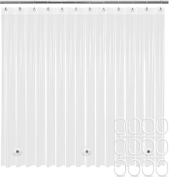 Clear Shower Curtain Liner, Premium PEVA, 72"x72", Waterproof with Rustproof Grommets, Weighted, Quick Dry, Modern Style, 12 Hooks Included, Lightweight Standard Size,Odorless Plastic