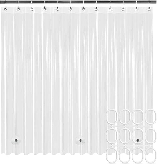 Clear Shower Curtain Liner, Premium PEVA, 72"x72", Waterproof with Rustproof Grommets, Weighted, Quick Dry, Modern Style, 12 Hooks Included, Lightweight Standard Size,Odorless Plastic