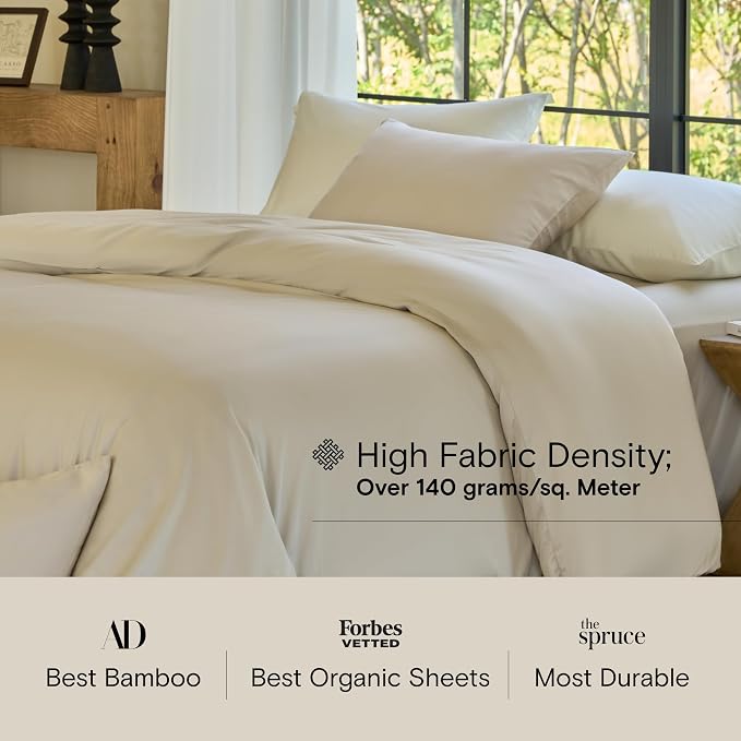 DOZ Sheet Set, 100% Viscose derived from Bamboo, Organically Grown, Buttery Soft, Cooling Sheets, High GSM, Deep Pockets - 3 Piece - 2 Pillowcases 1 Fitted Sheet (Sand, King)