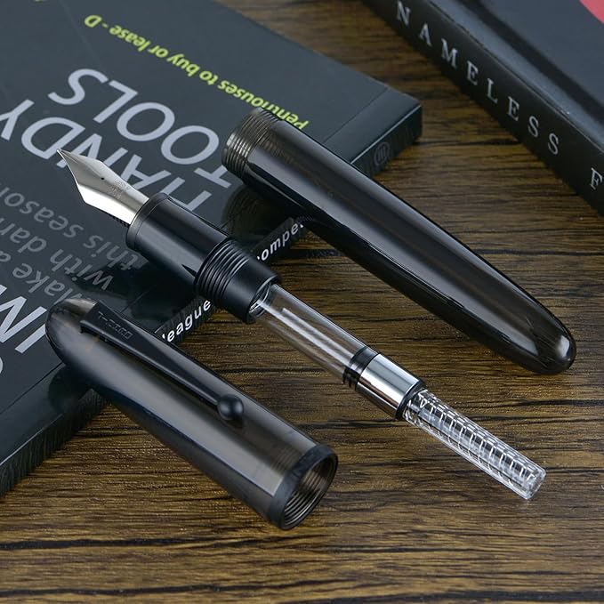 Jinhao 9019 DaDao Series Fountain Pen, Size 8 Fine Nib with Large Ink Converter, Transparent Black Acrylic Design Smooth Writing Pen