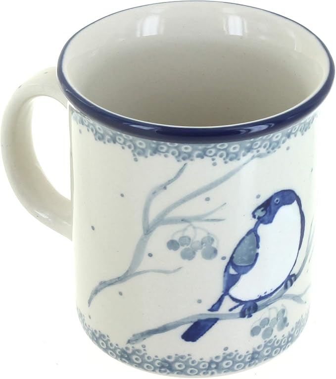 Blue Rose Polish Pottery - Bluebird Small Coffee Mug - 9 oz - Petite Mug for Tea & Coffee Drinkers