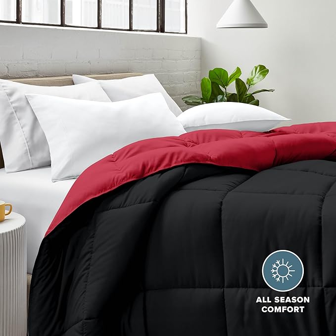 Bare Home Full Comforter - Reversible Colors - Goose Down Alternative - Ultra-Soft - Premium 1800 Series - All Season Warmth - Bedding Comforter (Full, Black/Red)
