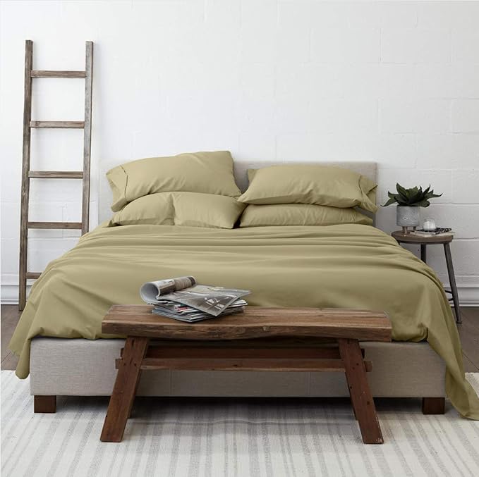 Femini Fashion 100% Organic Cotton Bed Sheets 800-Thread-Count, 16-Inch Deep-Pocket, Luxury Breathable Crisp 4-Piece Bed Sheet Set (1 Flat Sheet, 1 Fitted Sheet, 2 Pillowcases) - Cal-King, Taupe