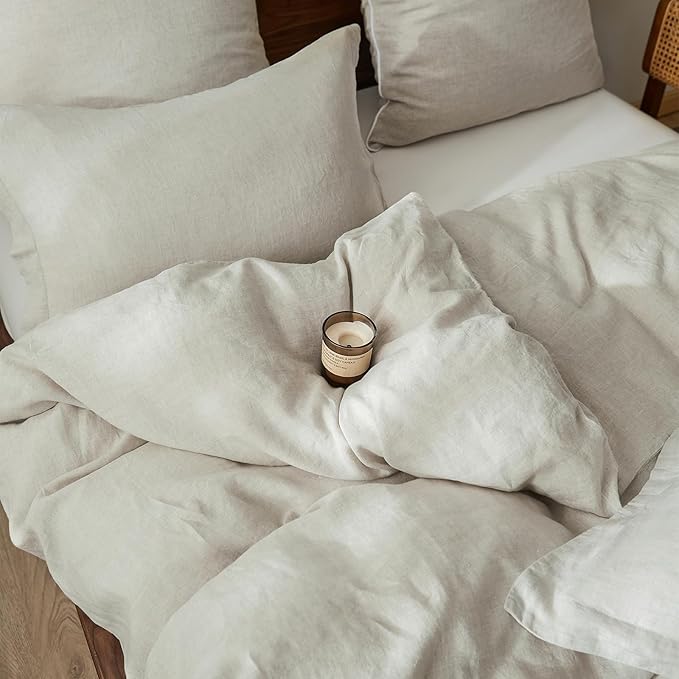 100% French Linen Pillow Shams Basic Style - Pack of 2 - Washed Solid Color Natural Flax Soft Breathable - Linen, 20'' x 26''