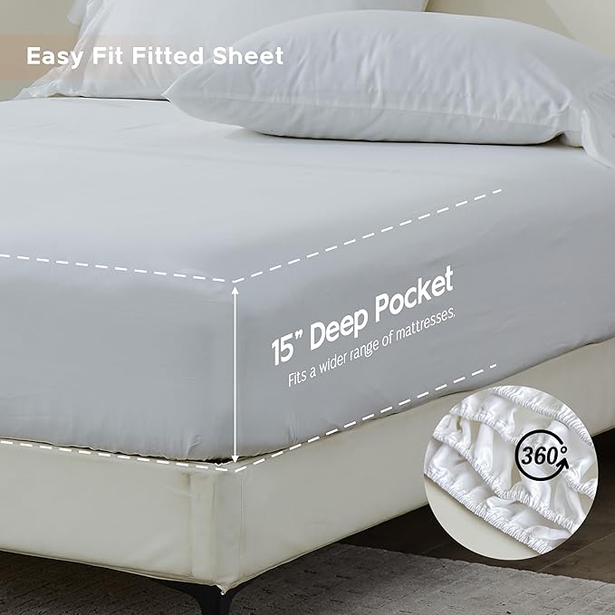 Simple&Opulence 100% Organic Cotton Sheet Set, Long Ruffle Bed Sheets (1 Flat Sheet, 1 Fitted Sheet and 1 Pillowcase) Elegant Shabby Chic Bedding Farmhouse Charming Vintage - White, Twin