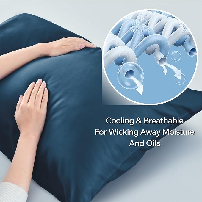BEDELITE King Size Pillow Cases Set of 2, Rayon Derived from Bamboo, Cooling Pillow Cases for Hot Sleepers & Night Sweats, Breathable and Silky Soft Envelope Pillowcases(Navy Blue, 20"x36")