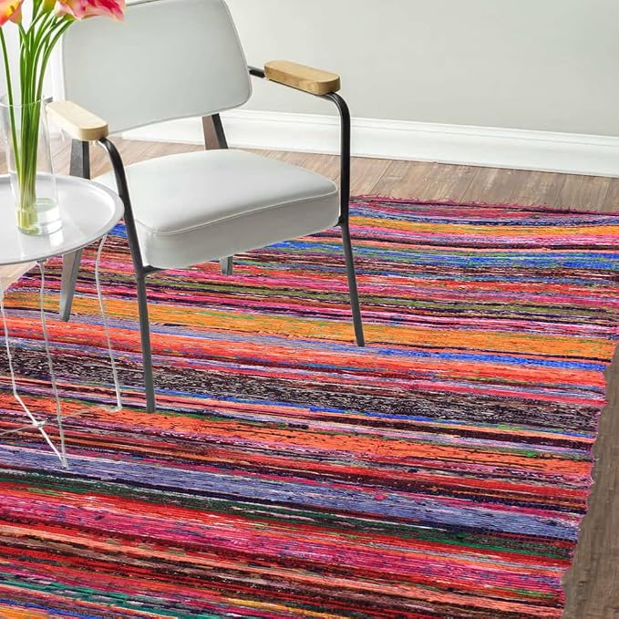 Chindi Cotton Rag Rugs 100% Eco-Friendly, 2-in-1 Reversible Multipurpose, Multicolor Hand-Woven Traditional Rugs (5ft X 3ft) for Living Room & Kitchen - Pink