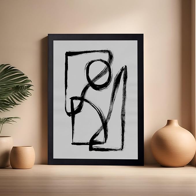 Monem Art Black and White Abstract Line Art Print - Minimalist Monochrome Brushstroke Art Poster - Wall Decor for Living Room, Bedroom or Office - 16x20 Black Framed Wall Art by Mareike Bohmer