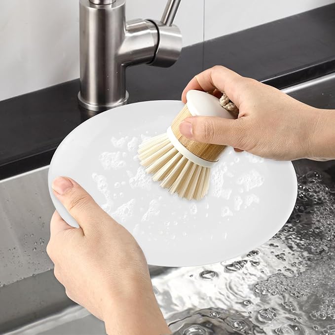 Bamboo Scrub Wooden Dish Brush - Bamboo Dish Brush,Bamboo Scrubber for Dishes, Palm Brush Dish Scrubber for Cleaning Dishes, Kitchen Utensils etc.
