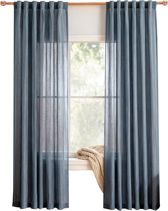 MYSKY HOME 72 Inches Long Semi Sheer Curtains Light Filtering Window Drapes Door Curtains for Closet Doorways, Short Curtain Panels Elegant Look for Classroom/Guestroom, 50" x 72", Dusty Blue, 2 Pcs