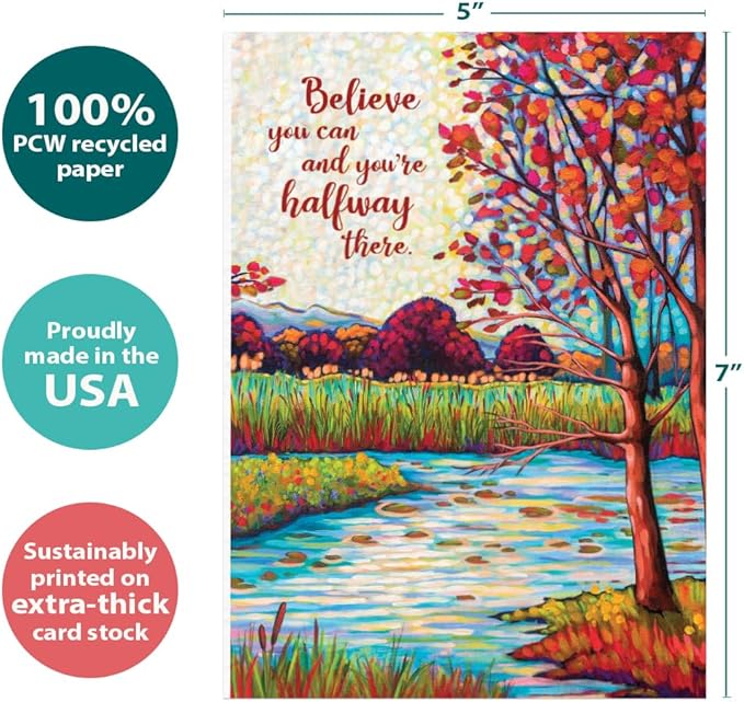 Tree-Free Greetings 8 Cards Assortment with Matching Envelopes, Eco Friendly, Made in USA, 100% Recycled Paper, 5" x 7", Encouraging Nature (GA61568)
