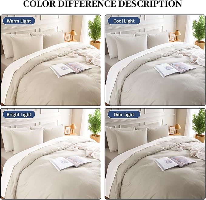 NEXHOME PRO 100% Washed Cotton Duvet Cover King Size, Ogranic Natural Linen Feel Breathable Bedding Set with Zipper Closure, 3 Pieces Duvet Cover Set Linen (No Comfortert) 10490