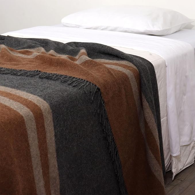 Superfine Alpaca Wool Throw Blanket - Lightweight Alpaca Merino Wool Throw Blankets | Soft Peruvian Alpaca Blanket Wool Blanket Striped Design 63" x 52" (Gray/Camel/Taupe)