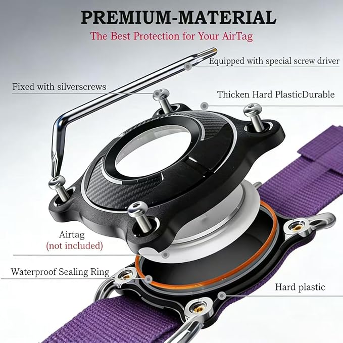 Upgraded AirTag Dog Collar,Waterproof Tactical Dog Collar with AirTag Holder, Control Handle and Metal Buckle,Heavy Duty Dog Collars for Large Dogs Adjustable Heavy Duty Dog Collars(DeepPurple，L