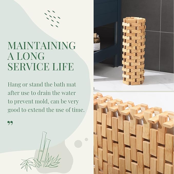 Basic Beyond Bamboo Bath Mat for Bathroom Floor - Quick Dry Wooden Bath Mat, Non-Slip Shower Mat Runner Rug for Indoor or Outdoor (15 x 27, Natural Color)