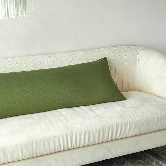 Simple&Opulence Body Pillow Cover 20" x 54",100% Pure Linen, Ultra Soft and Breathable, Body Pillowcase with Envelope Closure for Adults (Olive Green)