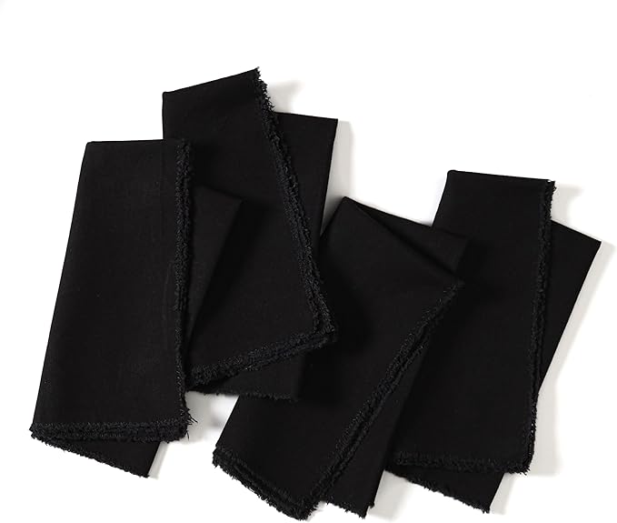 Ramanta Home Cloth Napkins Set of 4 Black 18x18 Inch - Spring Soft & Durable Frayed Dinner Napkin for Easter Wedding, Birthday, Party | Heavy Weight Fabric Table Linen for Everyday Use Family Dinners