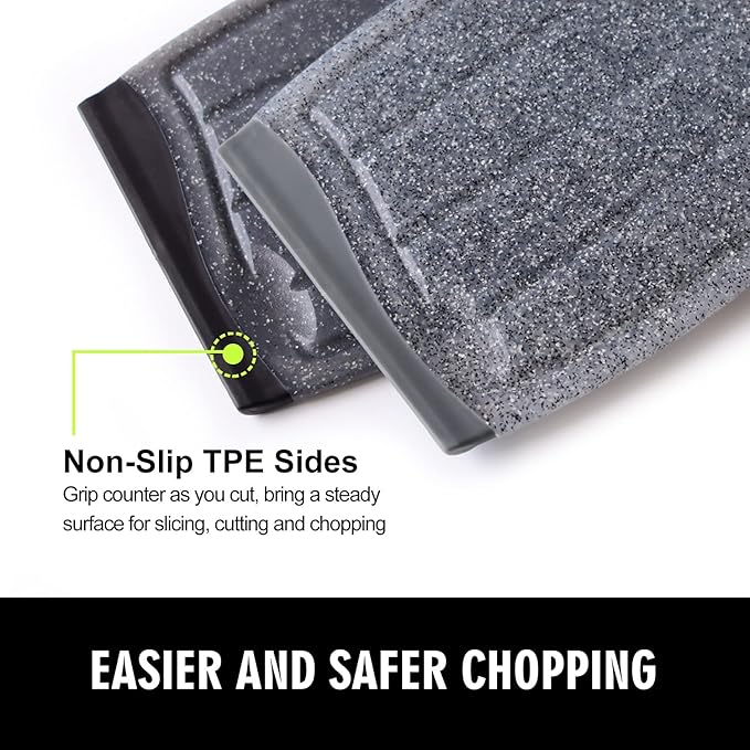 Small Plastic Cutting Board Set, 7.48" Cutting Boards for Kitchen, Small Chopping Boards with Multiple Juice Grooves, Dishwasher Safe, Non Slip Edges, BPA Free (2 Pack, Black & Gray)