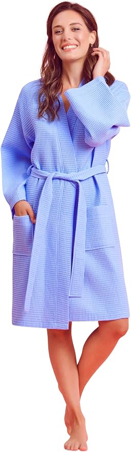 Soft Touch Linen Women's Kimono Waffle Robe-Luxurious & Absorbent & Quick Dry-Cotton & Polyester Blend