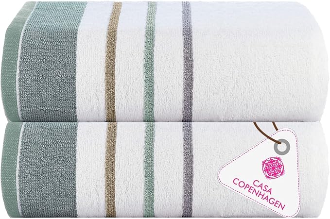 CASA COPENHAGEN White Bay 2Pcs 100% Egyptian Cotton Large Designer Bathsheet Towels Gift Set- Grey - Sea Grass, 600GSM, 35"x70" 2Bath Sheet Towels for Bathroom (Gift Set for Women & Men)