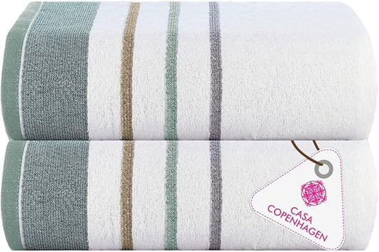 CASA COPENHAGEN White Bay 2Pcs 100% Egyptian Cotton Large Designer Bathsheet Towels Gift Set- Grey - Sea Grass, 600GSM, 35"x70" 2Bath Sheet Towels for Bathroom (Gift Set for Women & Men)