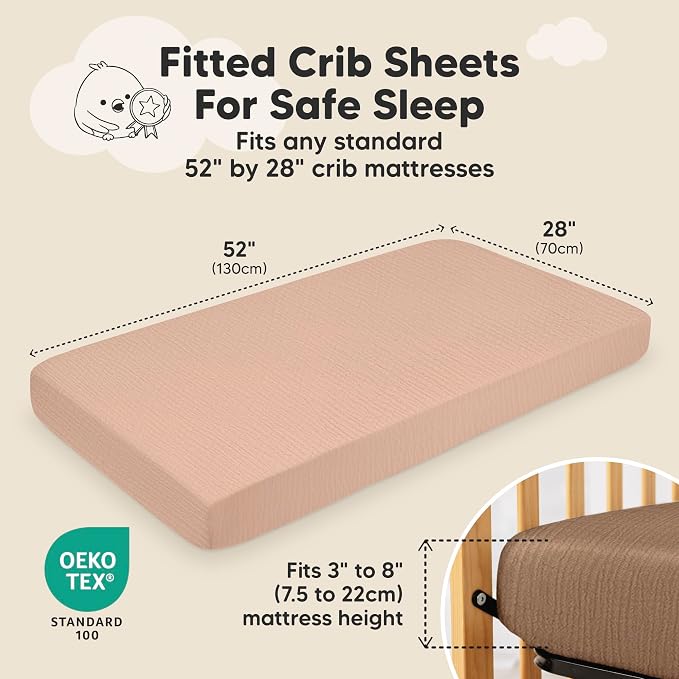 KeaBabies 2-Pack Muslin Crib Sheets for Boys, Girls - 100% Organic Cotton Fitted Baby Crib Mattress Sheet, Soft Breathable Standard Toddler Bed Cover Bedding Set, Neutral, Durable 52x28 (Russet)