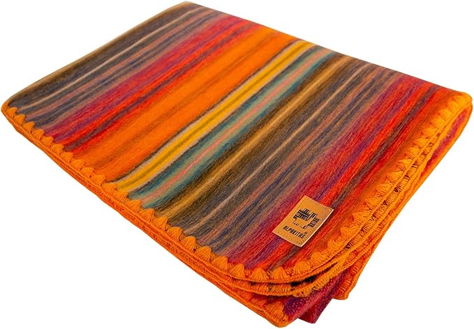 ALPAKITAS Alpaca Wool Blanket - Twin Size Bed Blanket - Alpaca Throw Blanket - Best Gift & Warm Blanket, Lightweight, Couch Blanket or Camp - Outdoor Blanket - 75 x 38 Inches (Orange)