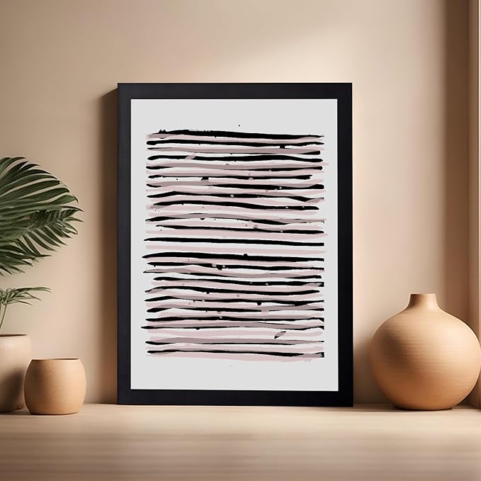 Monem Art Black and Blush Abstract Line Painting Print - Minimalist Scandinavian Art Poster - Wall Decor for Living Room, Bedroom or Office - 16x20 Black Framed Wall Art by Mareike Bohmer