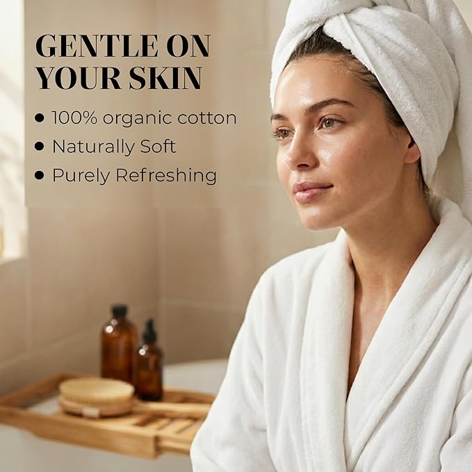 TOWELTIQUE- Organic Cotton Plush Bath Towels Pack of 6 GOTS & Oeko- TEX Certified | Premium Soft, Absorbent & Quick-Drying Towels for Bathroom, Gym, Spa & Hotel Use – White