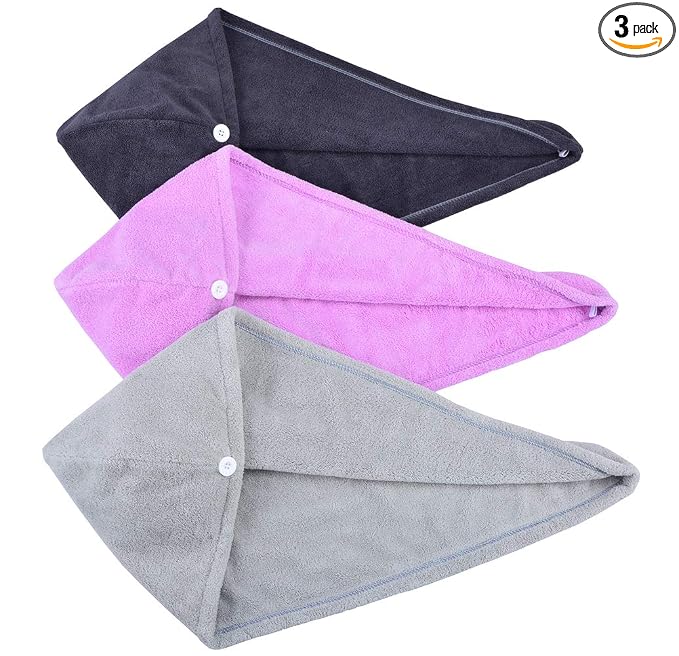 HOPESHINE Hair Drying Towel Twist Women's Soft Shower Microfiber Towels for Hair Turban Wrap Fast Drying Ultra Absorbent Cap Great Gift for Women (3-Pack Dark Grey+ Grey+Purple)