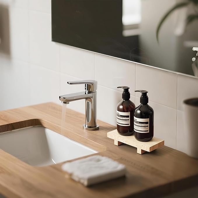 Travertine Soap Tray for Bathroom Countertop 8.6" x 3.5" Waterproof Stone Soap Dish Holder, Marble Pedestal Stand for Sink, Vanity, Counter Luxury Decorative Tray Farmhouse Decor Beige (WH087)