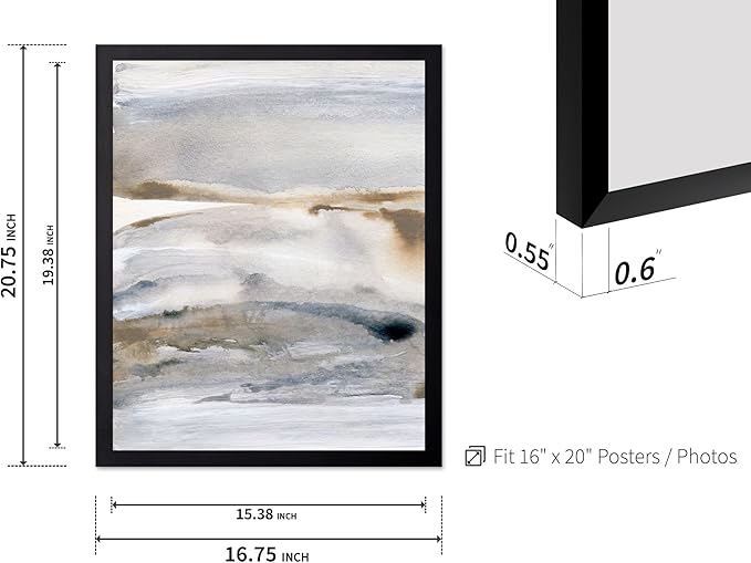 Monem Art Neutral Abstract Watercolor Landscape Wall Art - Minimalist Earth Tone Contemporary Painting Poster - Modern Calm Aesthetic Art Print - 16x20 Black Framed Wall Art by Mareike Bohmer