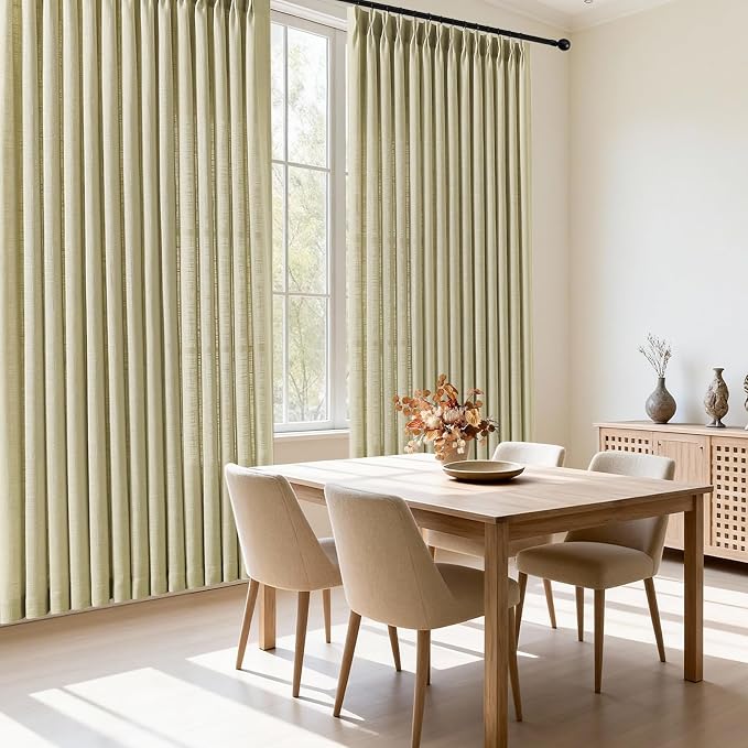 IVAPUPU Pinch Pleated Linen Curtains 102 Inches Long 2 Panels for Living Room, Light Filtering Pleat Sheer Curtain with Hooks Rings Back Tab Drapes for Bedroom Dining Room, 40Wx102L, Grey Beige