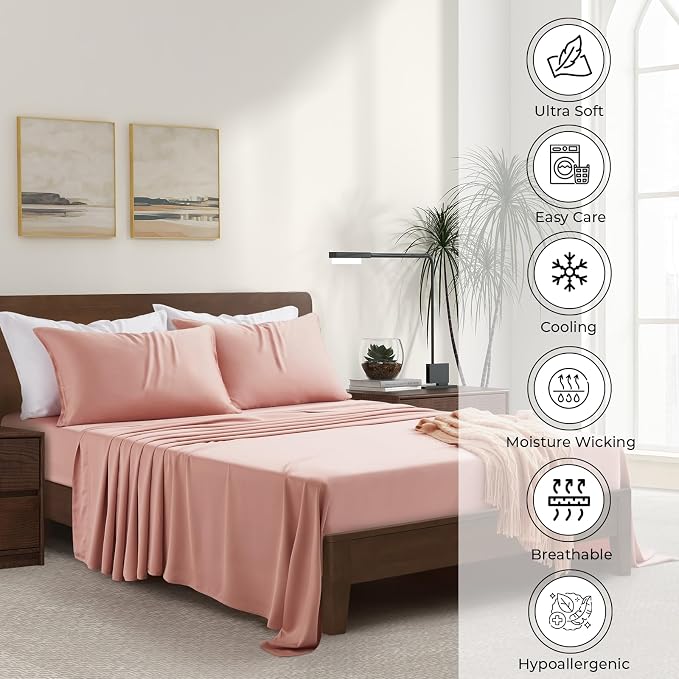 | Queen Envelope Pillowcase Set | 100% Viscose | Organically Grown | Ultra Soft | Cooling | 2pcs [Rose Quartz]