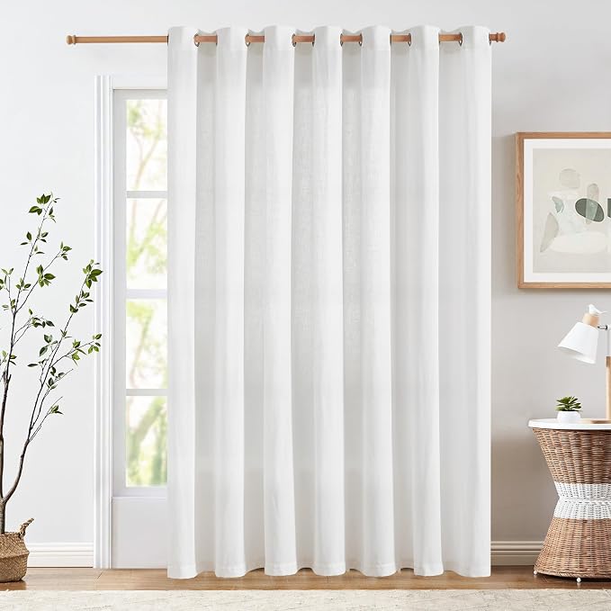 jinchan Linen White Curtain for Living Room Divider Extra Wide 100 Inch Light Filtering Semi Sheer Grommet Patio Curtain for Sliding Door Coastal Decor Sunroom Floor to Ceiling Window Panel 100"x84"