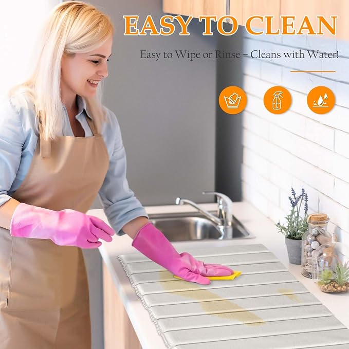 Stone Drying Mat for Kitchen Counter – Quick Dry PU-Coated Diatomaceous Earth Dish Drying Mat, Foldable & Non-Slip, Fast Absorbent Drying Stone for Sink & Countertop, 24"x16"