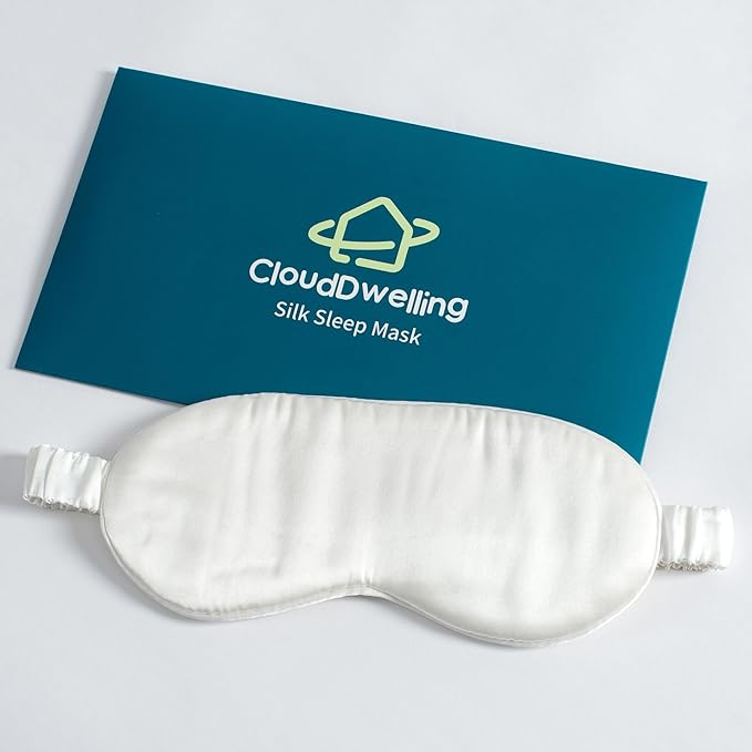 100% 22 Momme 6A Grade Double-Sided Pure Mulberry Silk Eye Mask Soft Breathable Sleep Blindfold with Elastic Headband for Men and Women Pack of 1 (White)