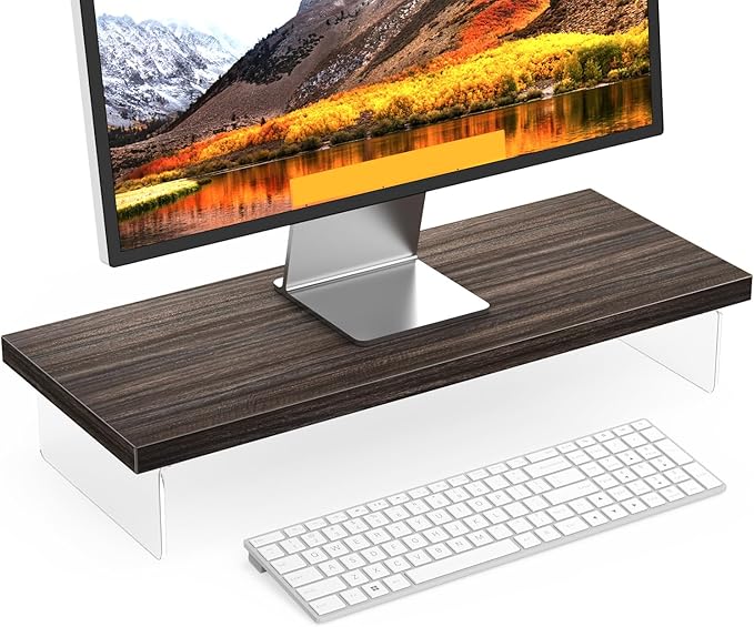 Monitor Stand Riser, Wood & Acrylic Computer Monitor Stand Desk Desktop Organizer Table for Home, Office Workspace, Laptop Riser, Printer, PC & TV Screen Riser