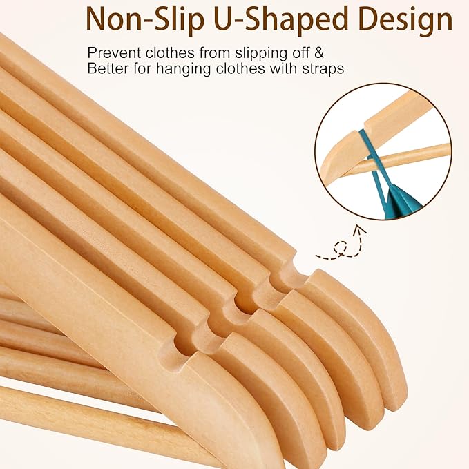 ZENY Premium Wooden Hangers 50 Pack, Coat Hangers with 360-Degree Rotatable Hook, Clothes Hangers for Suit, Shirts, Jackets, Dress, Pant (Natural)