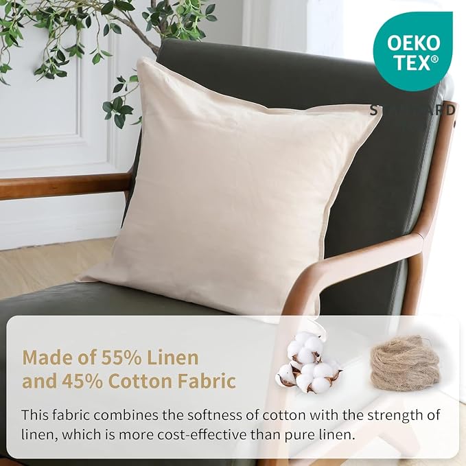Simple&Opulence Linen Euro Shams Basic Style Solid Color 24x24 Inch Pack of 2 Flax Cotton Blend Decor Throw Pillow Covers Soft Breathable Farmhouse Pillow Shams - Linen/Beige