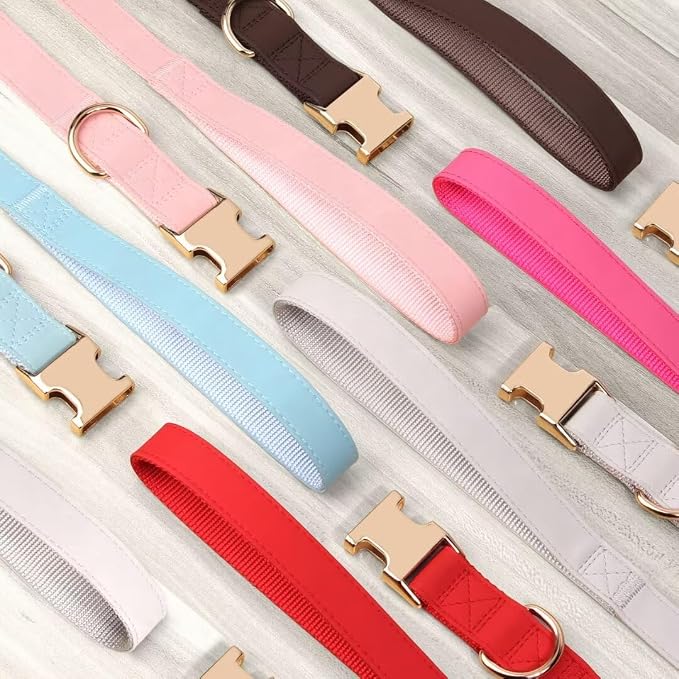 PET ARTIST Soft PU Leather Dog Collar and Leash Set, Bright & Stylish 5FT PU Leather Leash and Collar Set, Durable Pet Collars with Quick Release Metal Buckle for Large Dogs,Red,L(16-27")
