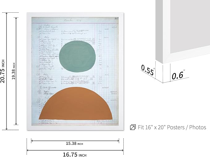 Monem Art Vintage Ledger Abstract Geometric Print - Modernist Teal and Ochre Art Poster - Wall Decor for Office, Living Room or Studio - 16x20 White Framed Wall Art by Renee Stramel
