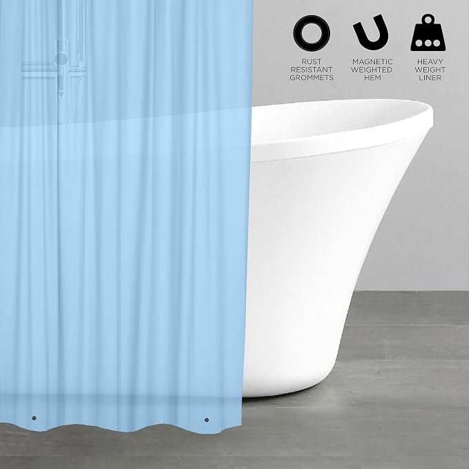 Bath Bliss PVC Heavy Weight Shower Curtain Liner | 4G | 70"x72" | Rust Resistant Copper Grommets | Magnetic Hem | Blue