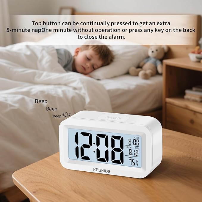 Travel Digital Alarm Clock,Battery Operated with Backlight, Indoor Temperature, Desk Small Clock,Snooze Model,12/24H Display for Bedrooms Heavy Sleepers Kids Travel Bathroom