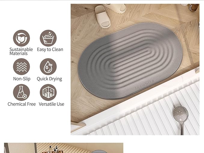 Stone Dish Drying Mat - Large Foldable Marbled Quick Drying Dish Mats, Stone Coasters Set of 4 Collapsible Ultra Absorbent Diatomaceous Earth Mats for Kitchen Counter Bathroom (Grey_Oval)