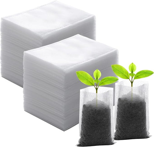 GREANER 400 PCS Plant Nursery Bags, 3.5"x4.7" Biodegradable White Pots for Plants, Fabric Seedling Grow Bags for Indoors and Outdoors Use