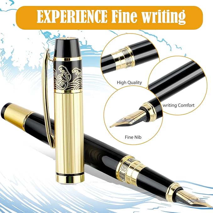 Andibro Metal Fountain Pens, With 10 Black Ink 2.6mm Cartridges, 0.5mm Luxury Fine Point Fountain Pen Business Pen Smooth Writing Stainless Steel Pen Calligraphy Pen for Office School Supplies(Blue)
