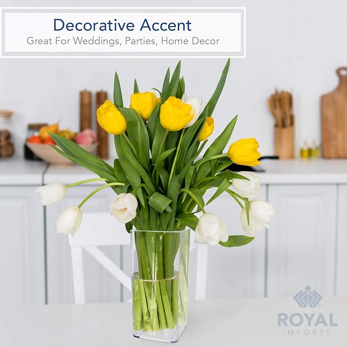 Royal Imports Flower Vase Acrylic Tall Rectangle - Decorative Centerpiece for Home or Wedding - Non Breakable Plastic, 5" X10 - Clear (Pack of 2)
